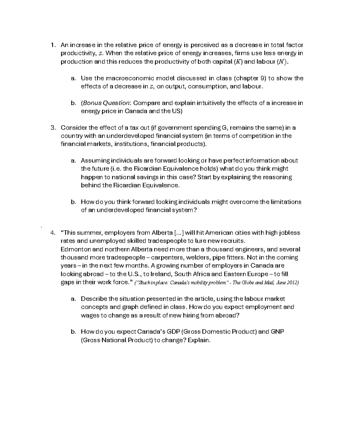 ECON 301: Practice Final Exam Questions & Economic Effects of Energy ...