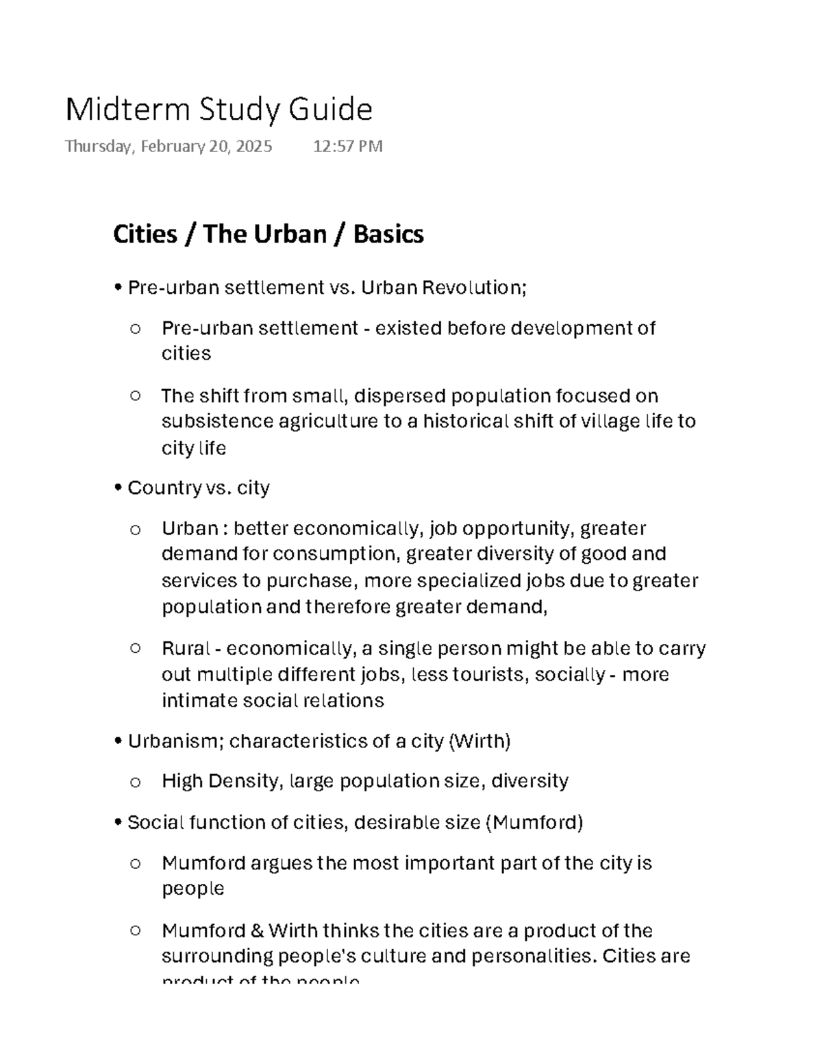 Midterm Study Guide: Urbanization and City Dynamics Analysis - Studocu
