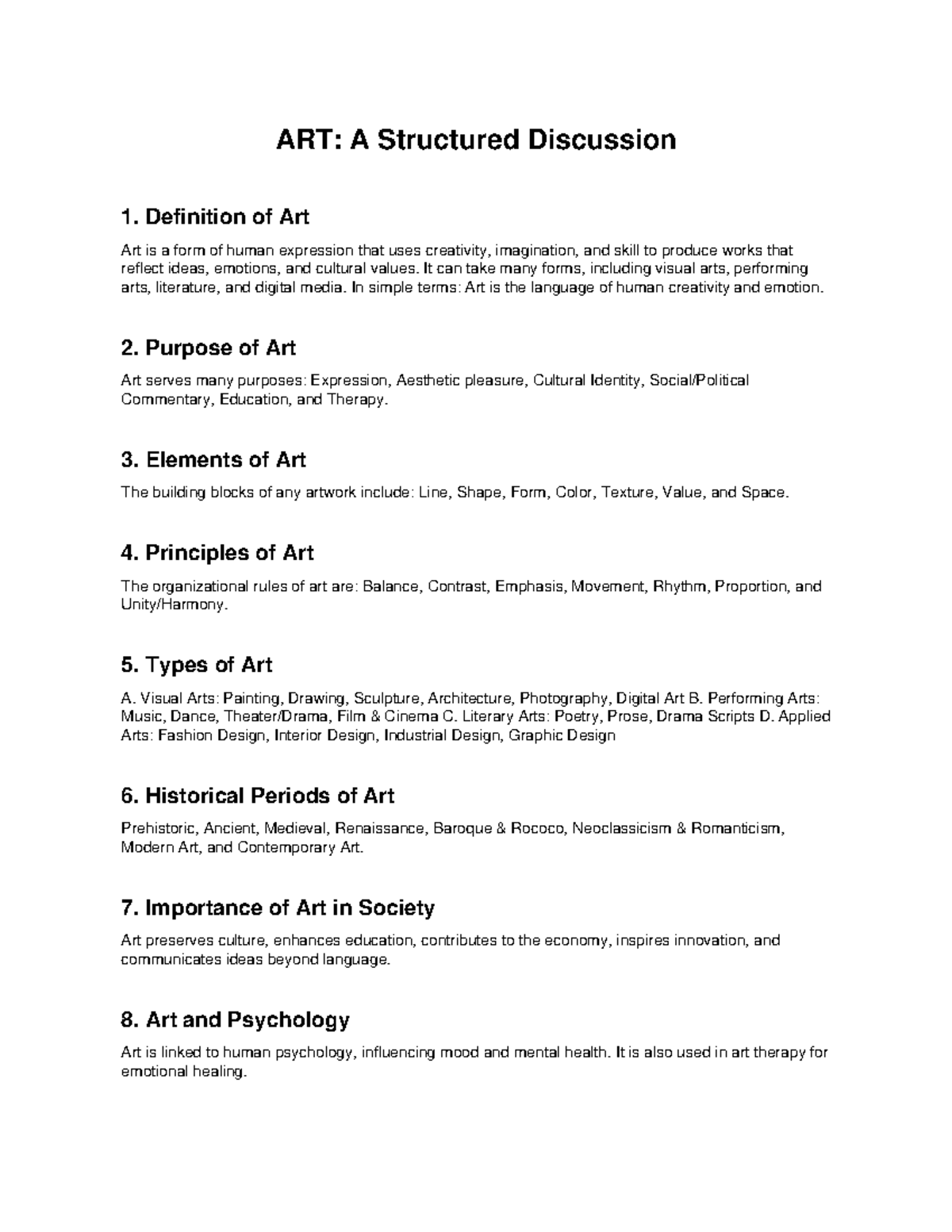 ART: A Comprehensive Overview of Human Expression and Its Impact - Studocu