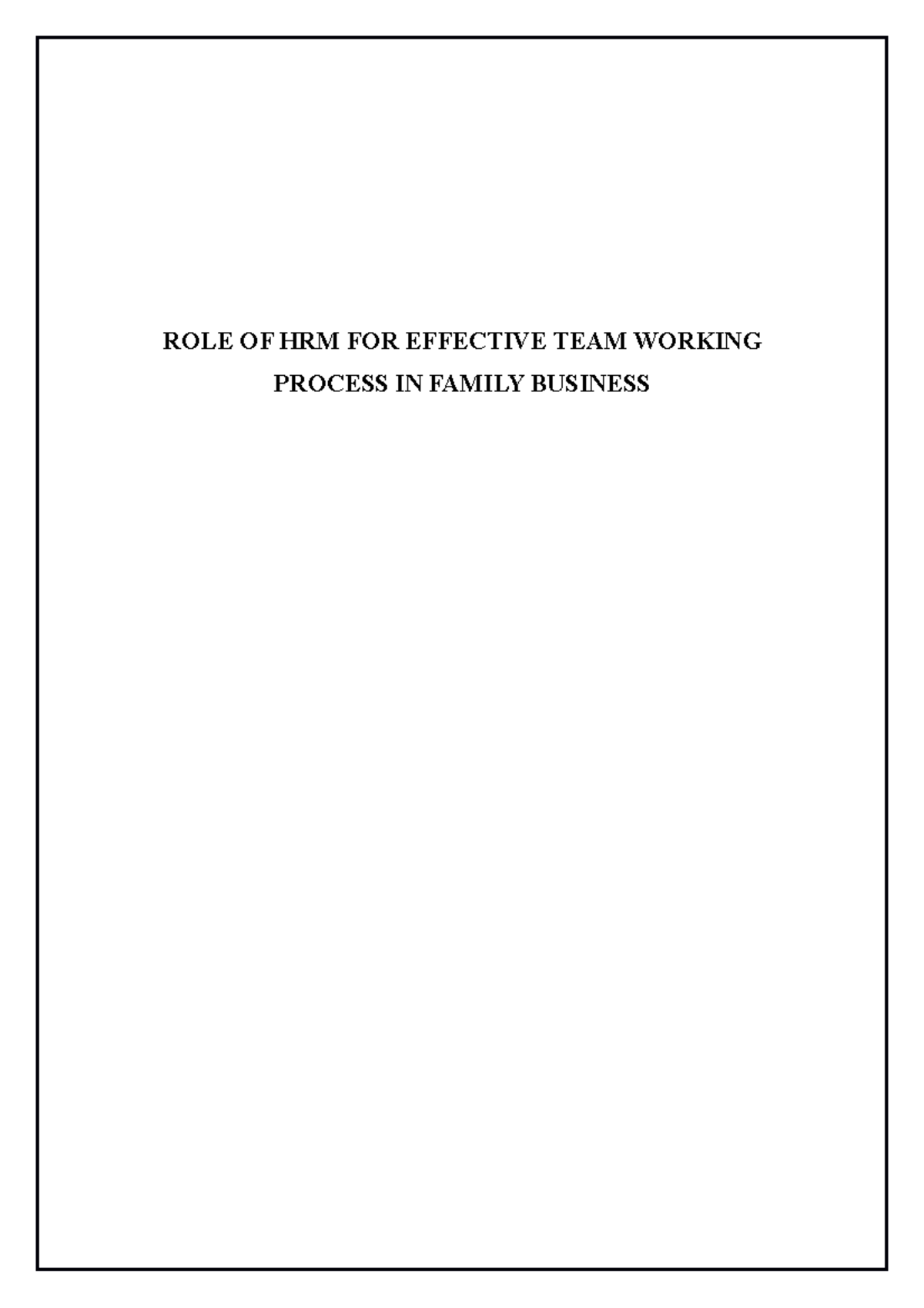 Dissertation on role of HRM for effective team working process in ...