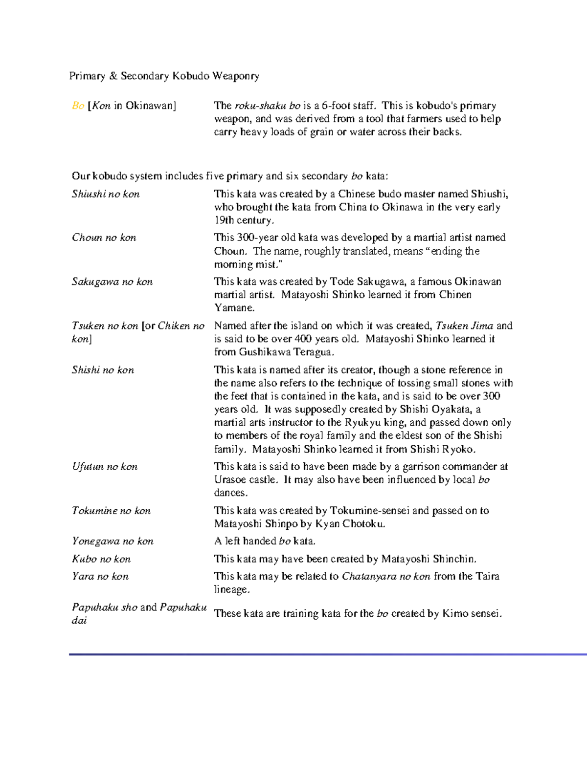 Kobudo Kata Names - Primary & Secondary Kobudo Weaponry Bo [Kon in ...
