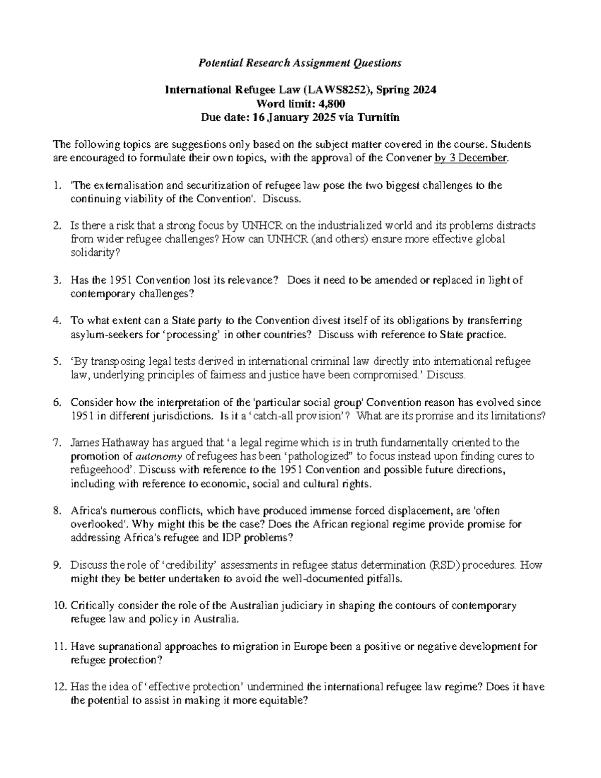 AT3 LAWS8252 Research Assignment potential topics - Potential Research ...