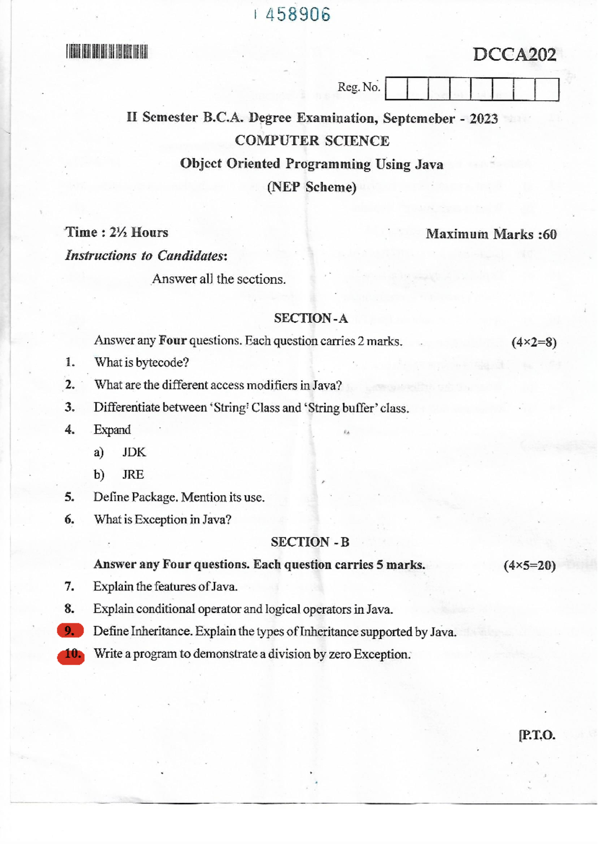 Java 2 - good - 458906 DCCA202 Reg. No. II Semester B.C. Degree ...