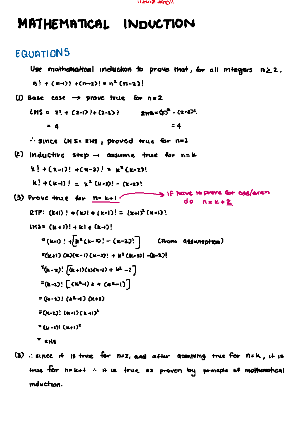 MATHEMATICAL INDUCTION & PROOFS: Ext 1 Mathematics Full Notes - Studocu