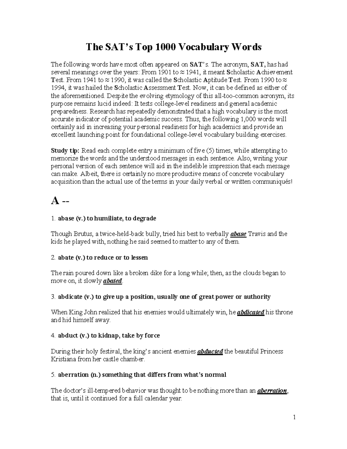 SAT Vocabulary Study Guide: 1000 Essential Words for Success - Studocu
