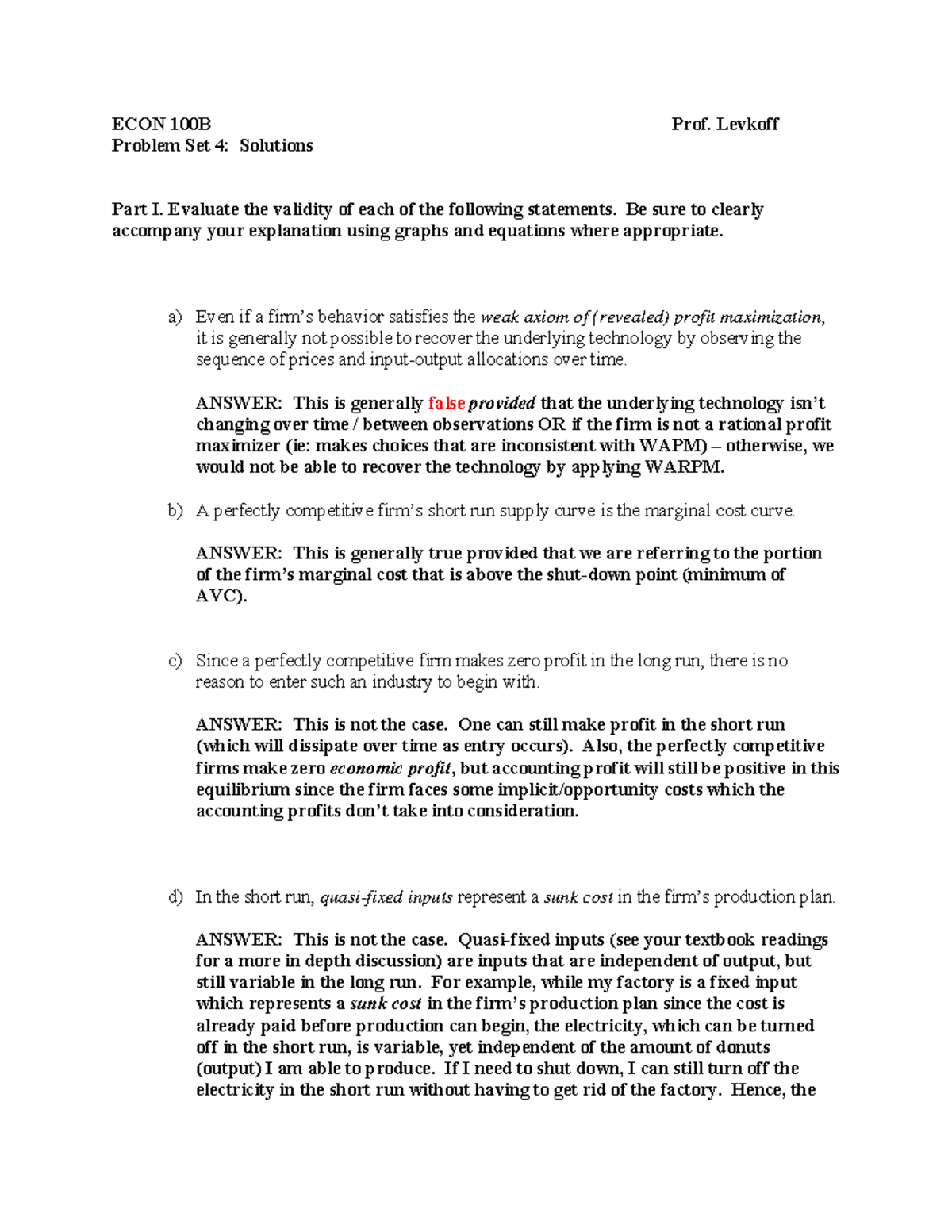 ECON 100B Problem Set 4: Solution Explanations and Analysis - Studocu