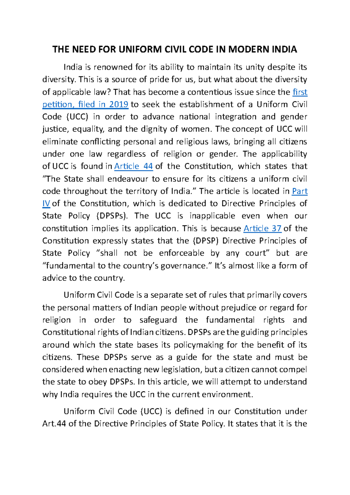 THE NEED FOR Uniform Civil CODE IN Modern India - THE NEED FOR UNIFORM ...