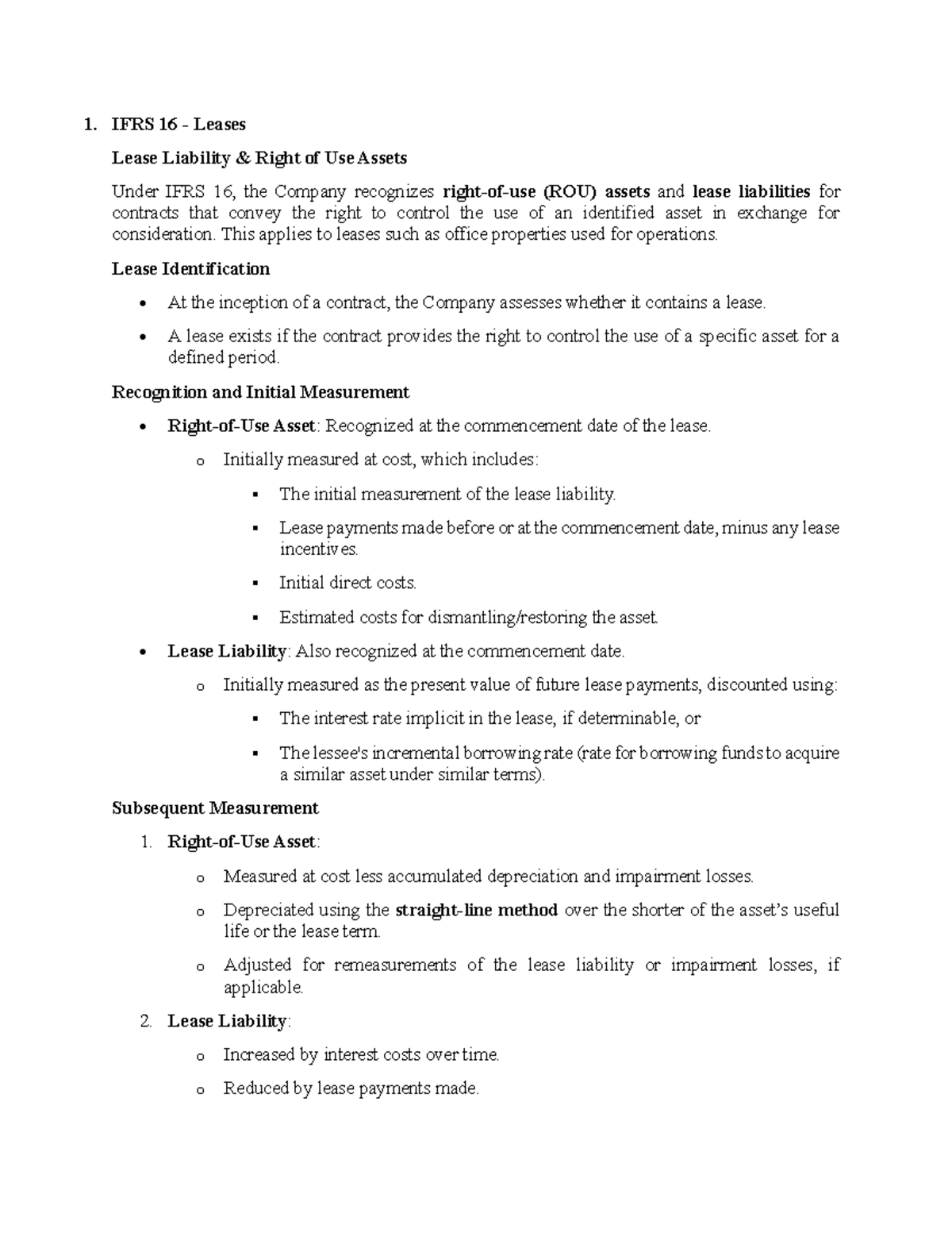 IFRS 16 & IAS Insights: Analysis on Leases and Asset Depreciation - Studocu