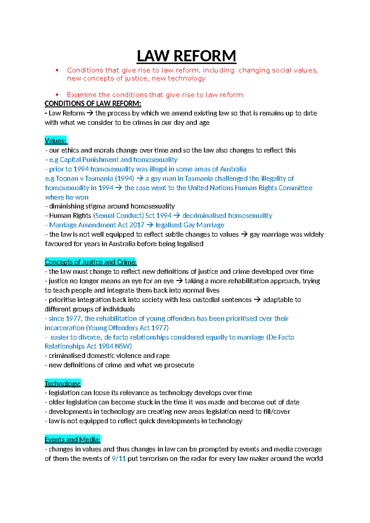Law reform - notes - LAW REFORM Conditions that give rise to law reform ...