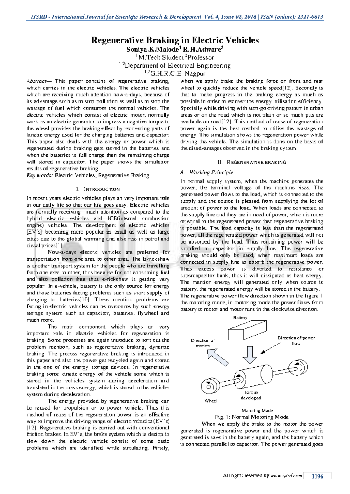 Regenerative Braking in Electric Vehicles: A Study (IJSRD Vol. 4, Issue ...