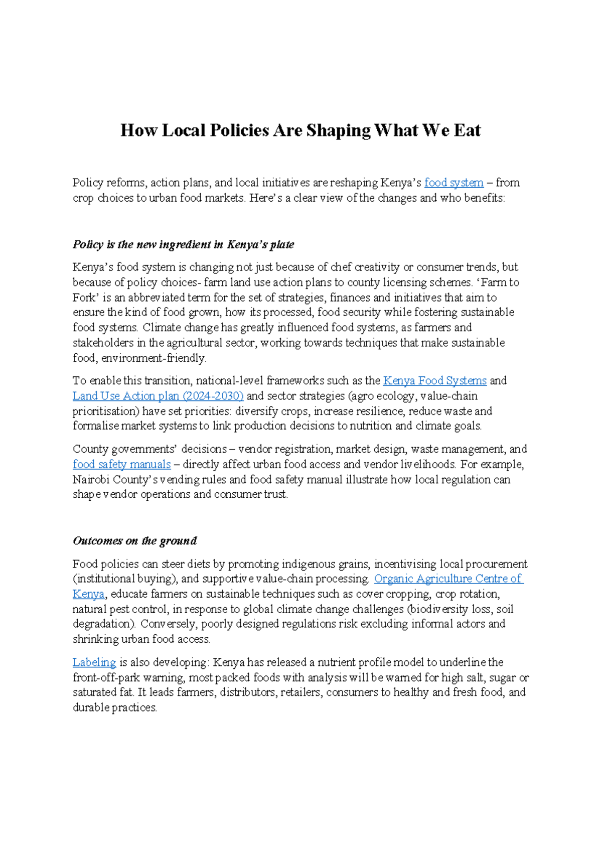 Local Policies and Food Systems: Impacts on Diet and Sustainability ...