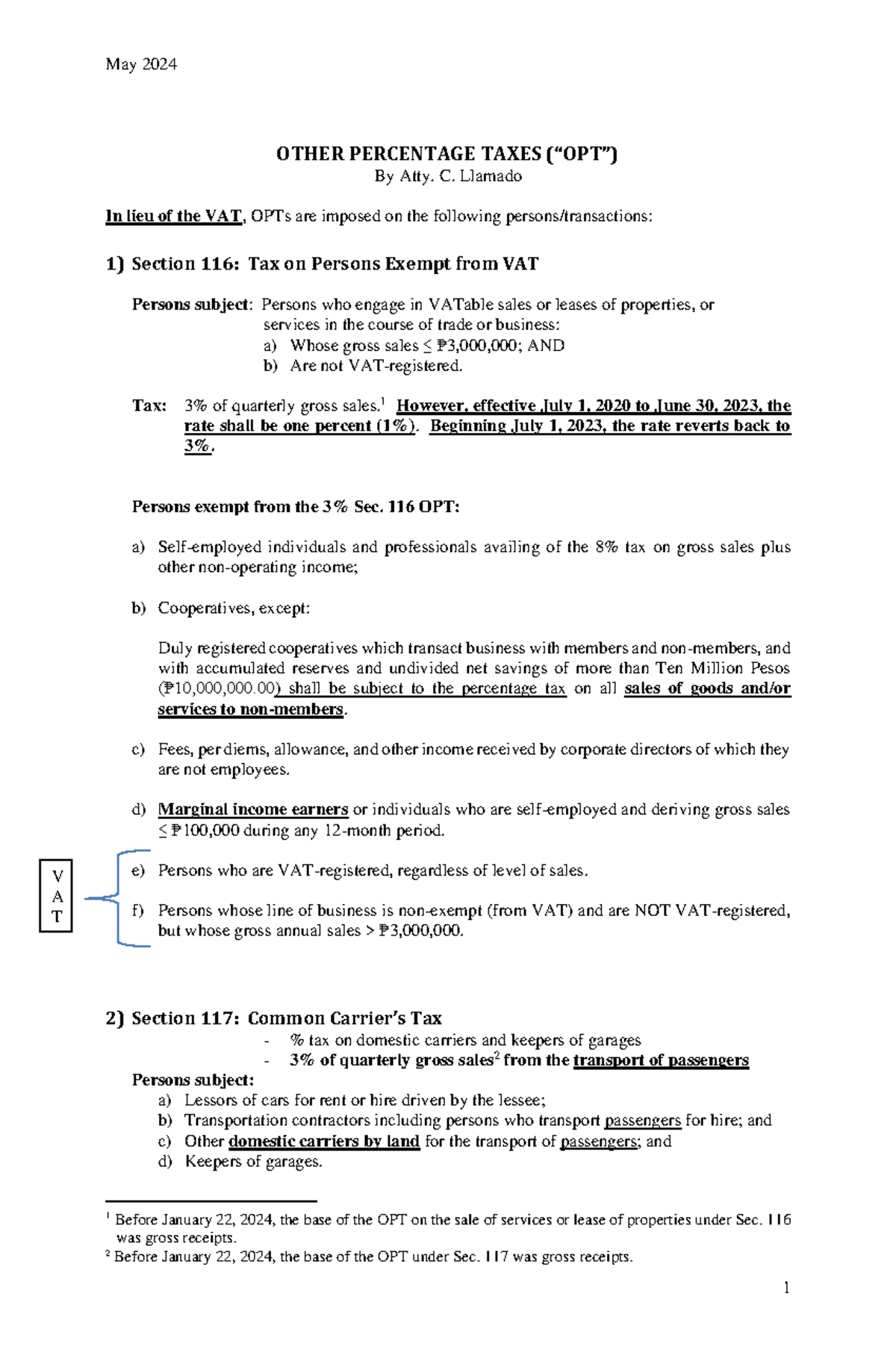 OTHER PERCENTAGE TAXES (OPT) - A Detailed Overview of Tax Sections ...