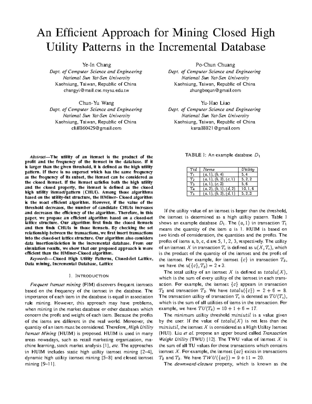 Efficient Mining of Closed High Utility Patterns in Incremental DB ...