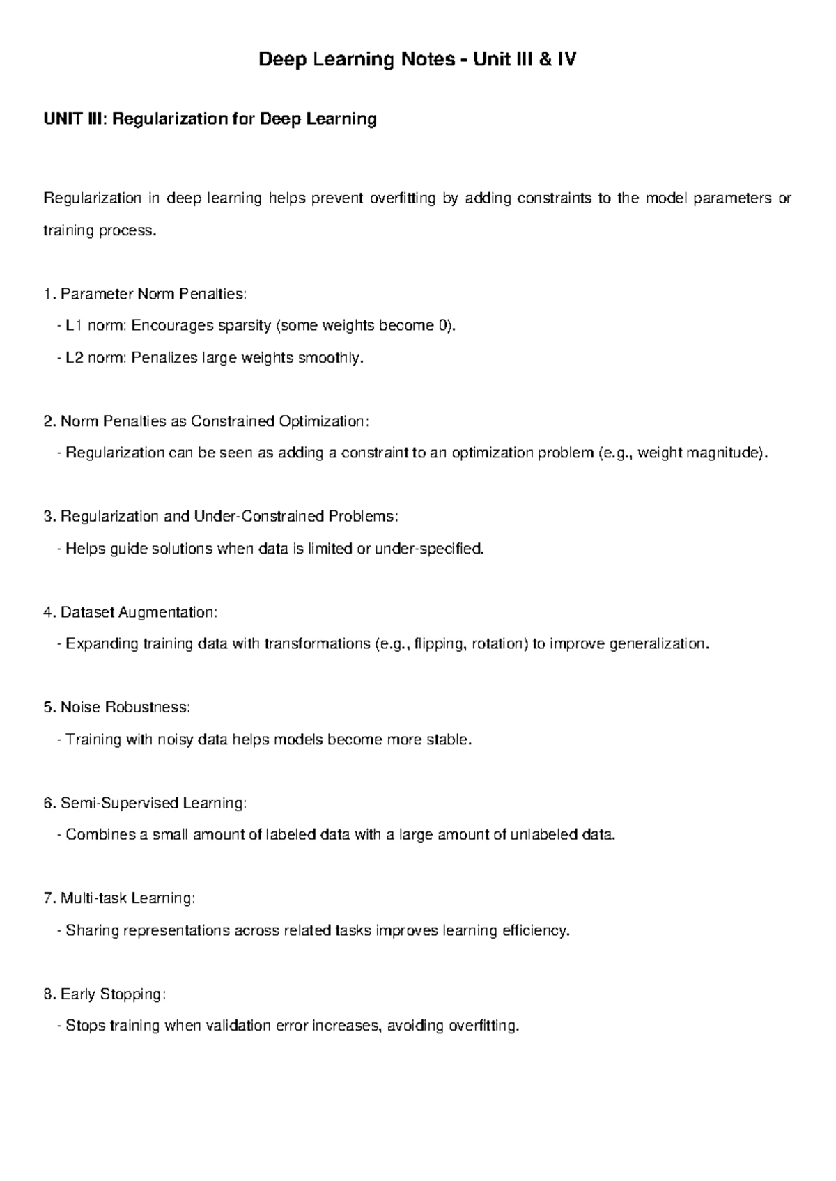 Deep Learning UNIT III Exam Notes: Regularization Techniques Explained ...