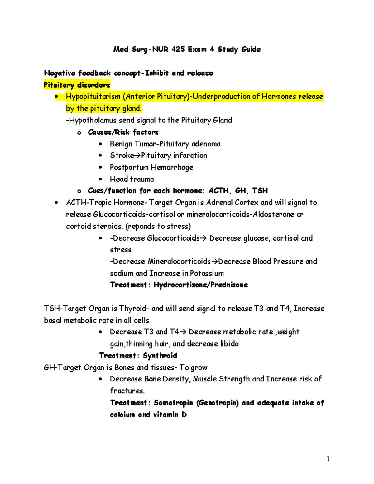 NUR425 Exam 4 Study Guide SV - Med Surg-NUR 425 Exam 4 Study Guide ...