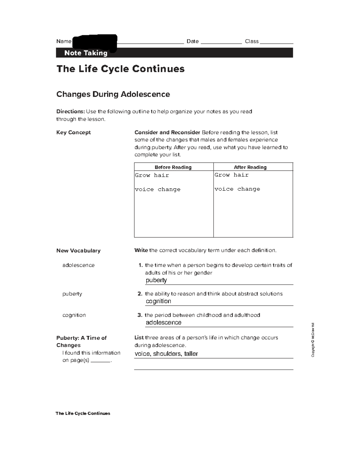 Yui - health paper: Changes during adolescence and note-taking guide ...