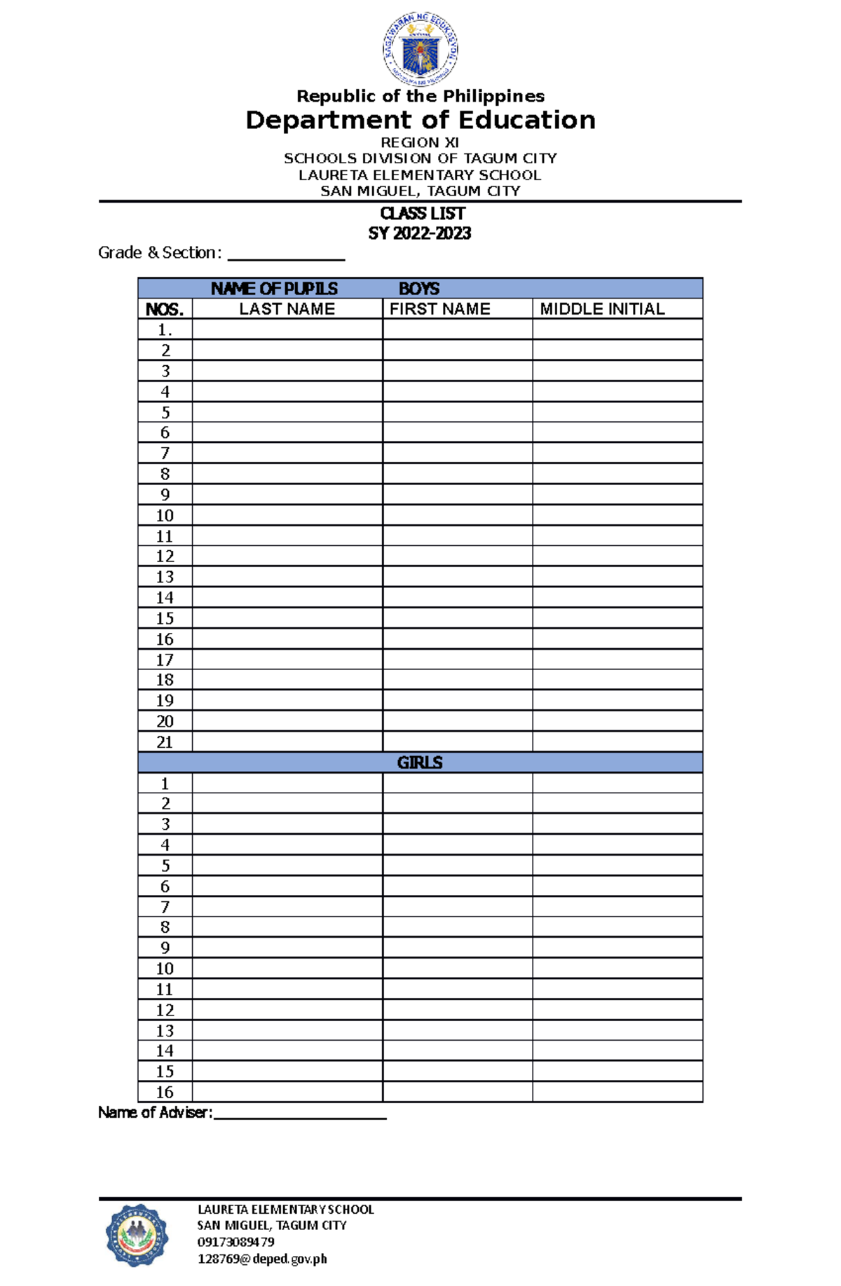 Class list 2022 2023 - PRA - Republic of the Philippines Department of ...