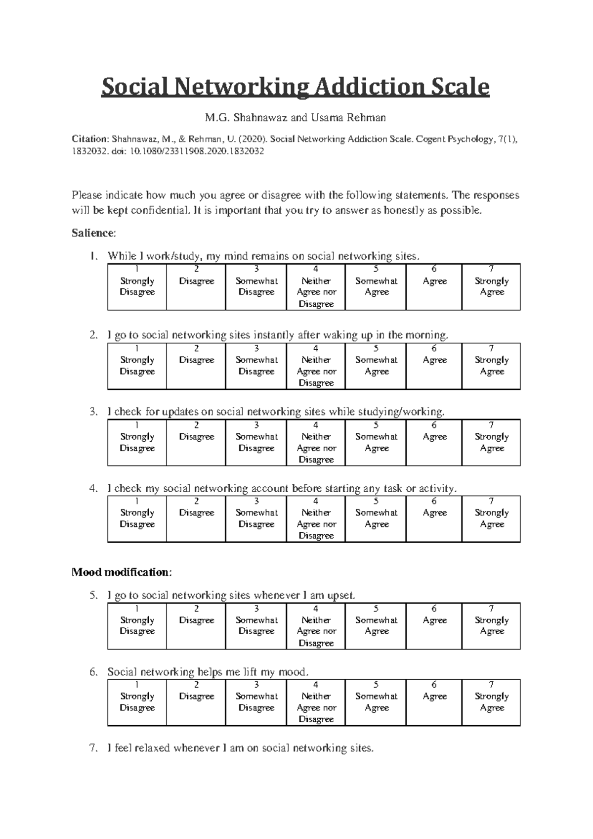 Social Networking Addiction Scale Survey Insights - Studocu