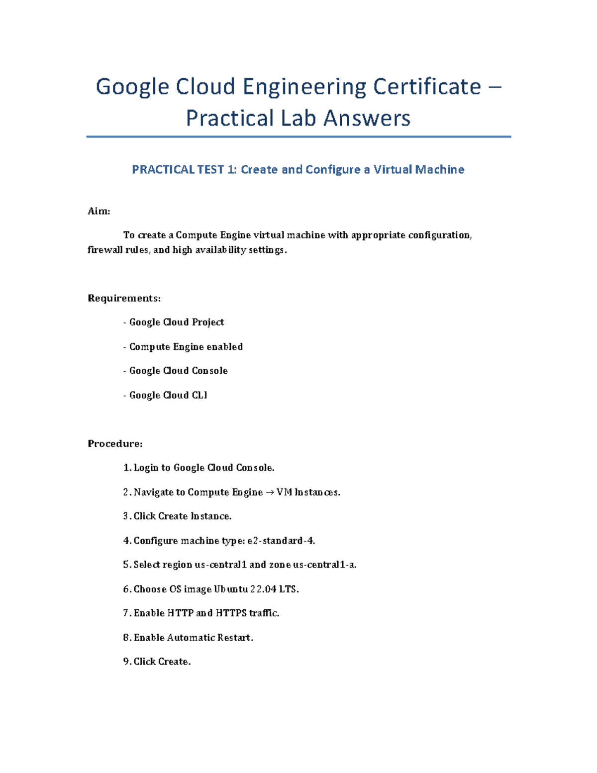 Google Cloud Engineering Certificate Practical Lab Answers - Studocu