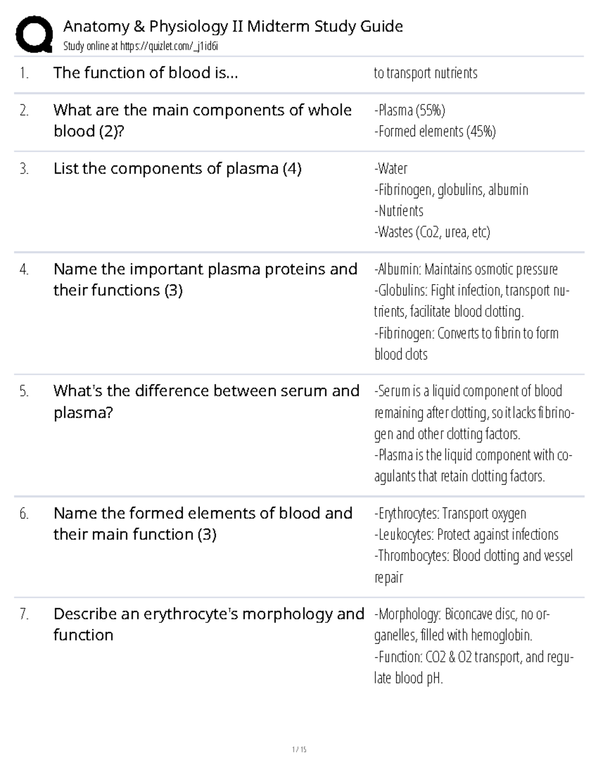 Anatomy Physiology II Midterm Study Guide: Key Concepts and Functions ...