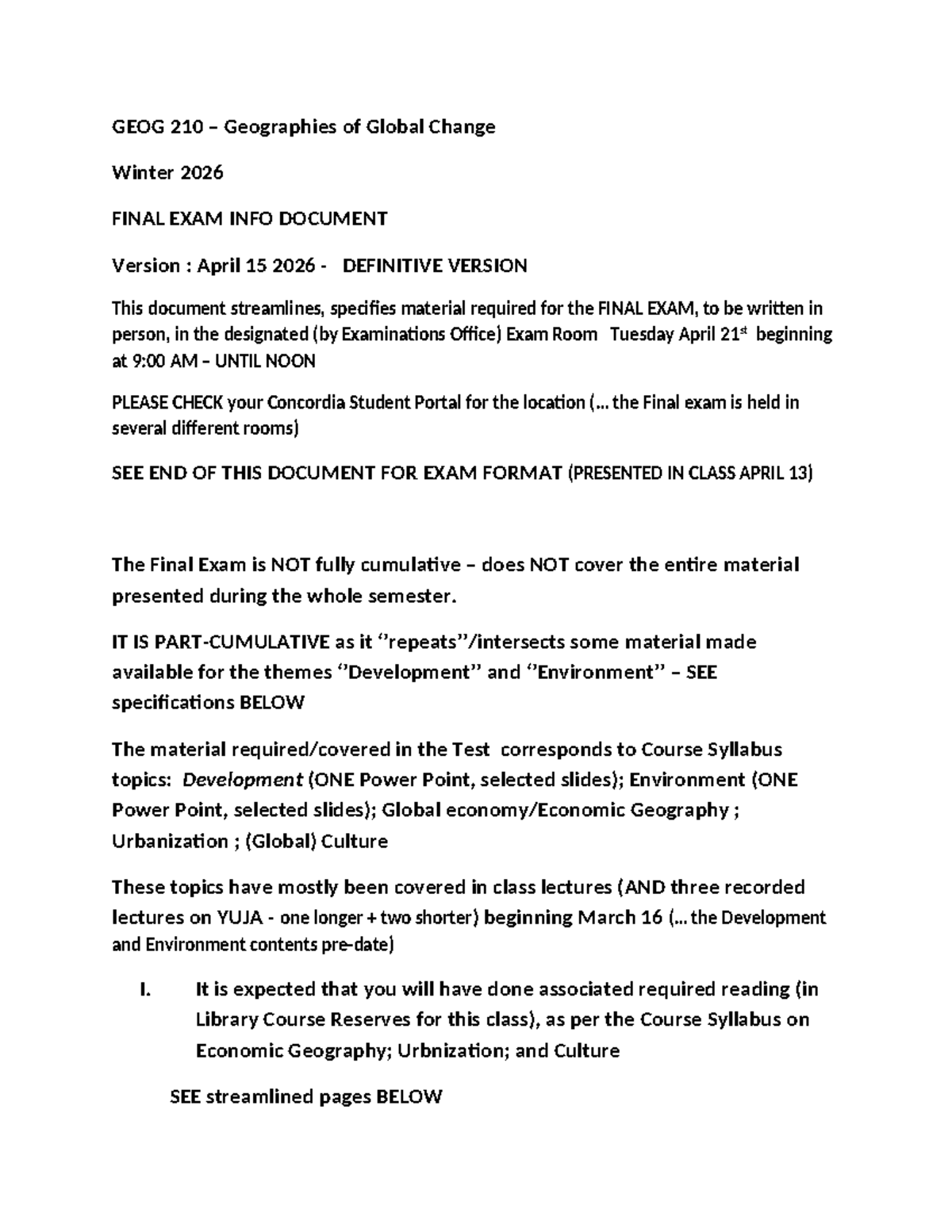 GEOG 210 Winter 2026 Final Exam Study Guide and Format Details - Studocu