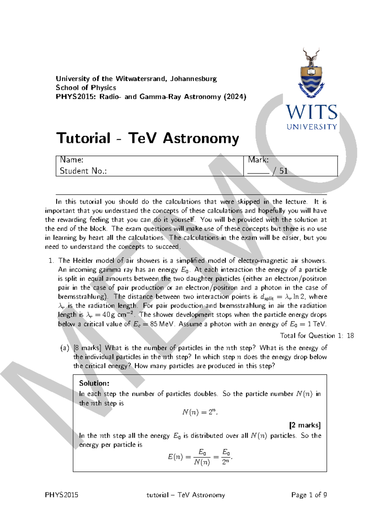 PHYS2015: TeV Astronomy Tutorial Solutions and Concepts (2024) - Studocu