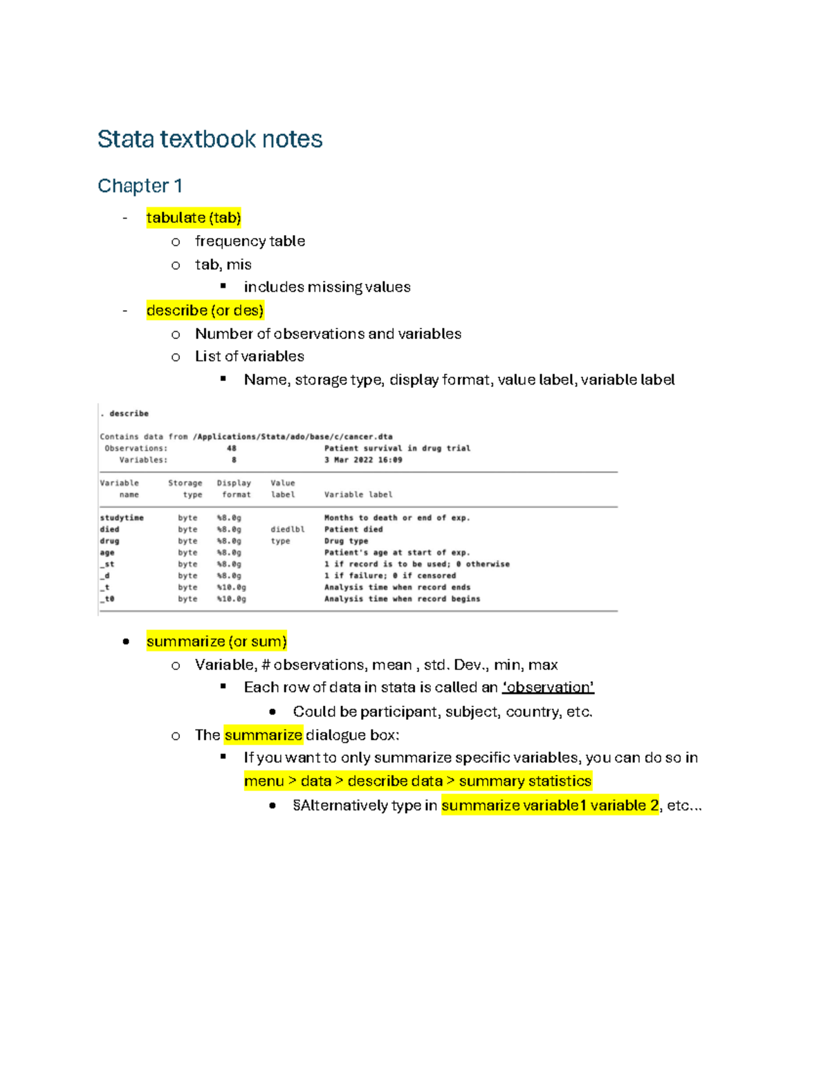 BRM2 Stata Textbook Notes: Chapters 1-5 Overview and Key Commands ...