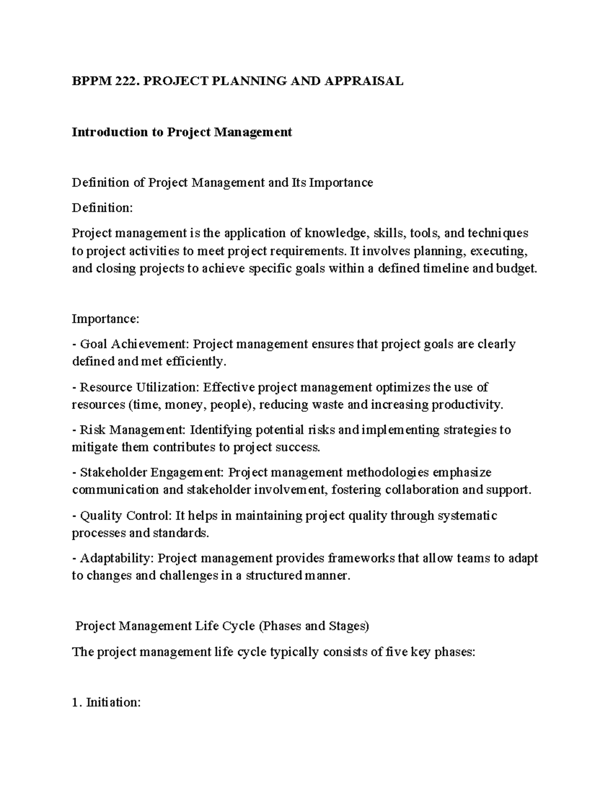 BPPM 222 Final Exam Notes: Project Planning & Appraisal Guide - Studeersnel