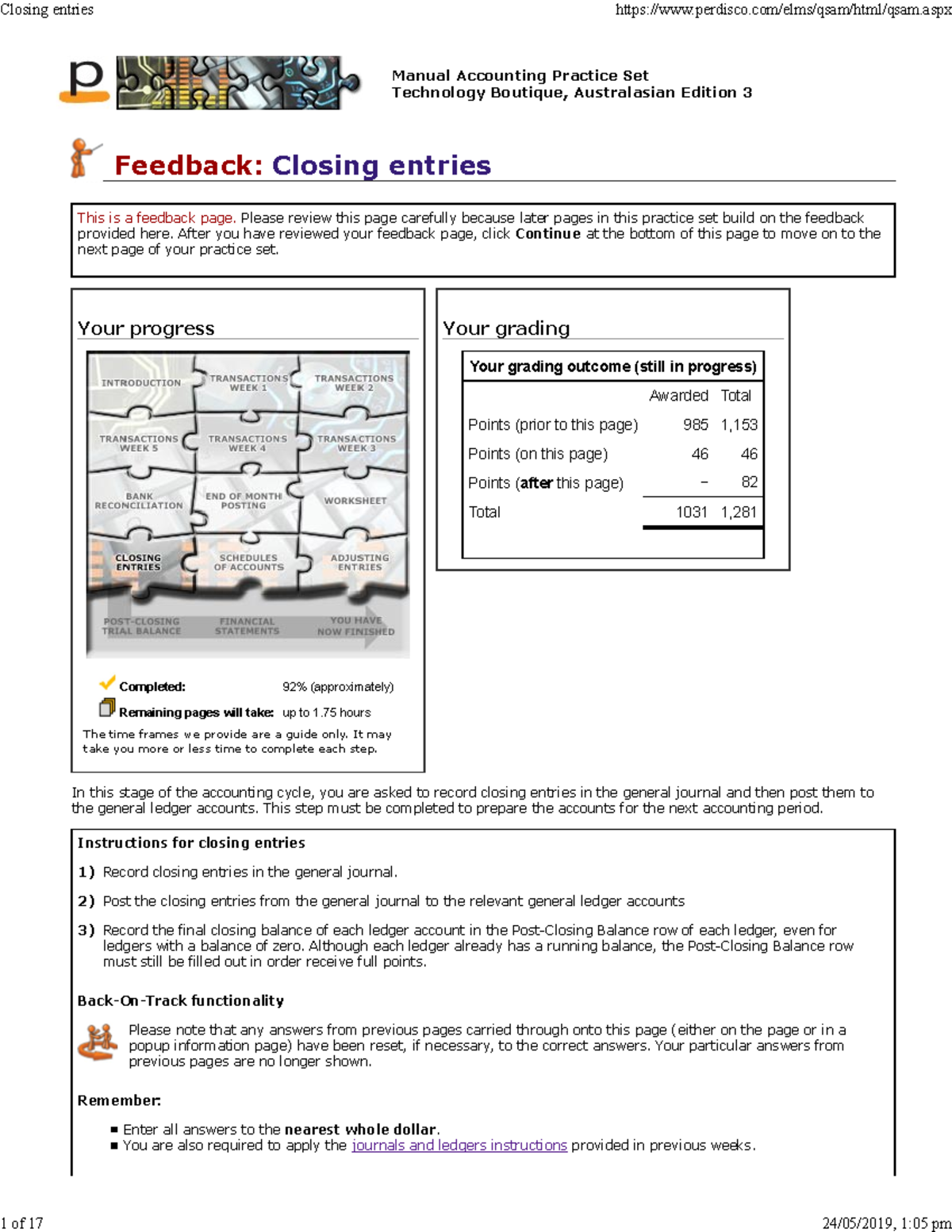 Perdisco Manual Accounting Set: Closing Entries - Week 11 Review - Studocu