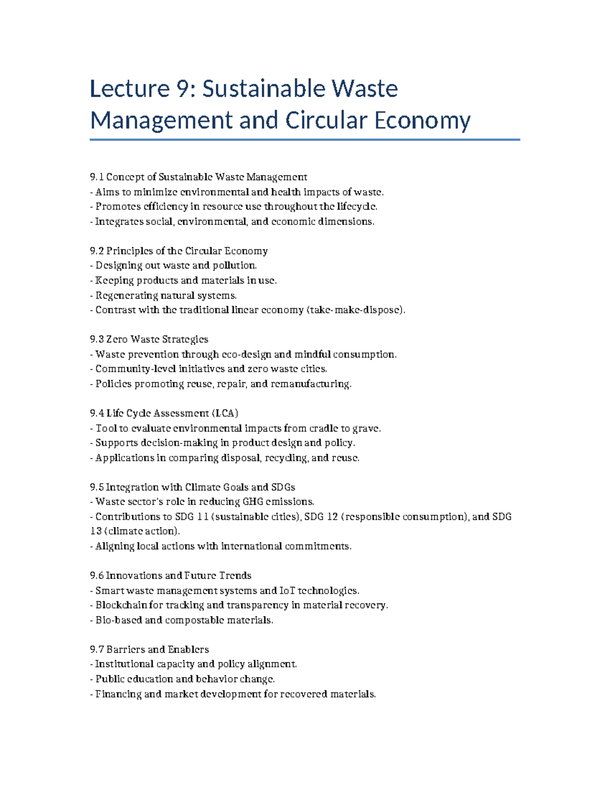 Lecture 9 Sustainable Waste Management and Circular Economy - Promotes ...