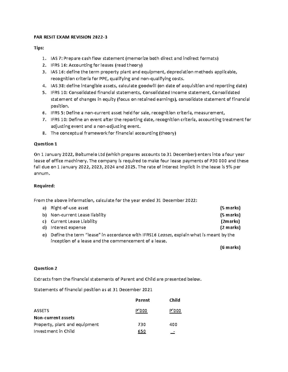 FAR 2022 Resit Exam Revision Notes: Key Topics & Tips - Studocu