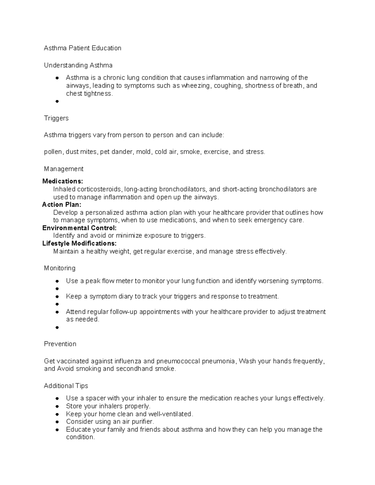 Asthma Management and Education: A Comprehensive Guide - Studocu