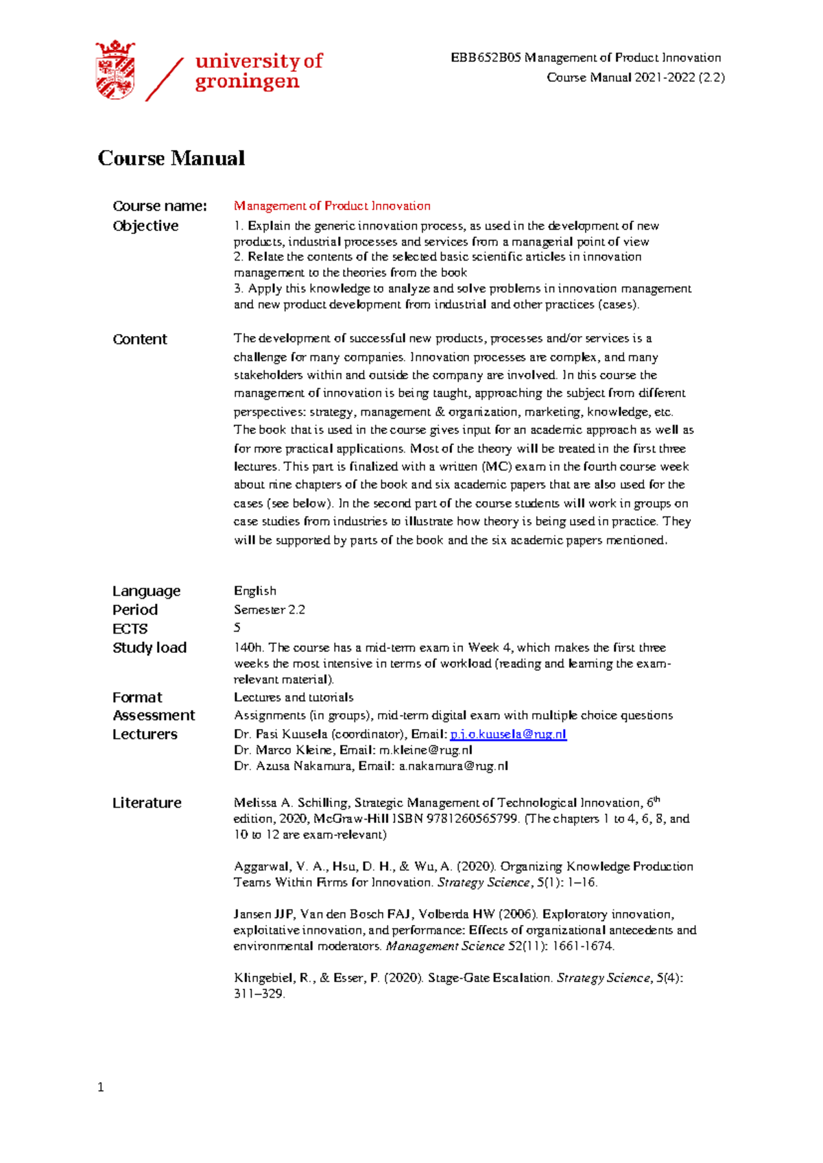 MPI course manual 2021-2022 - Management of Product Innovation - RUG ...