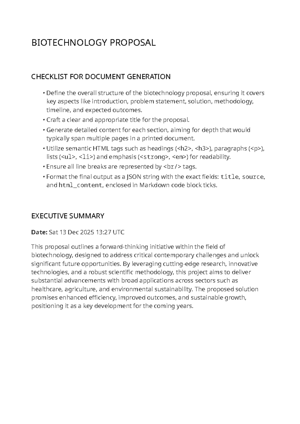 **BIOT 101: Biotechnology Proposal Checklist for Document Generation ...