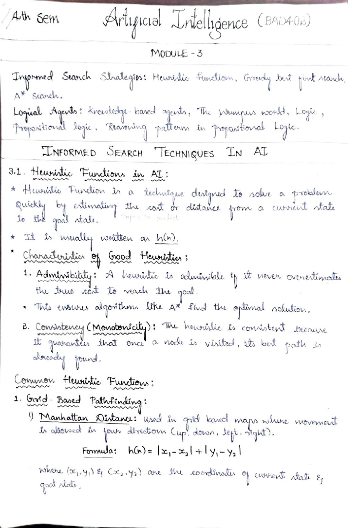 AI Module 3 Notes - Manual: Heuristic Search Techniques and Algorithms ...
