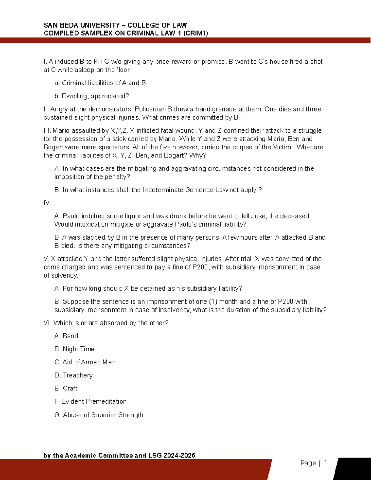 Compiled Samplex on Criminal Law 1 (CRIM1) - Key Cases and Concepts ...