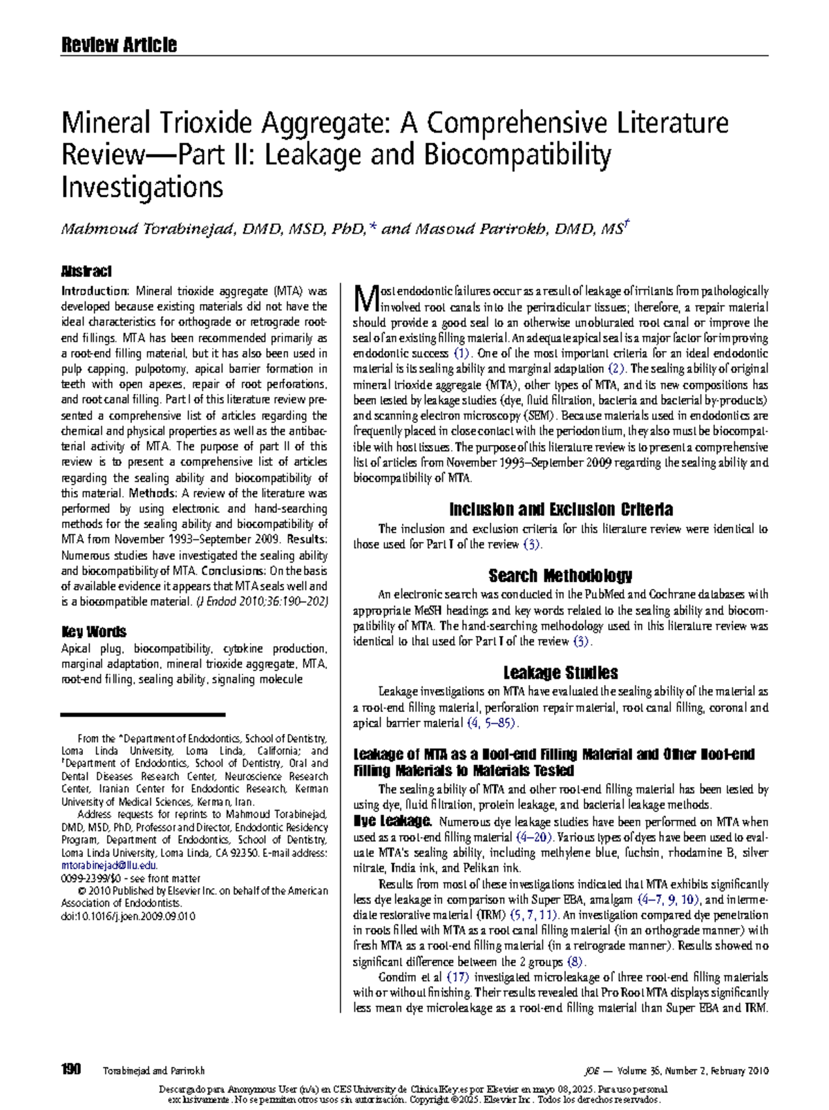 MTA 2: Comprehensive Review on Leakage & Biocompatibility Studies - Studocu