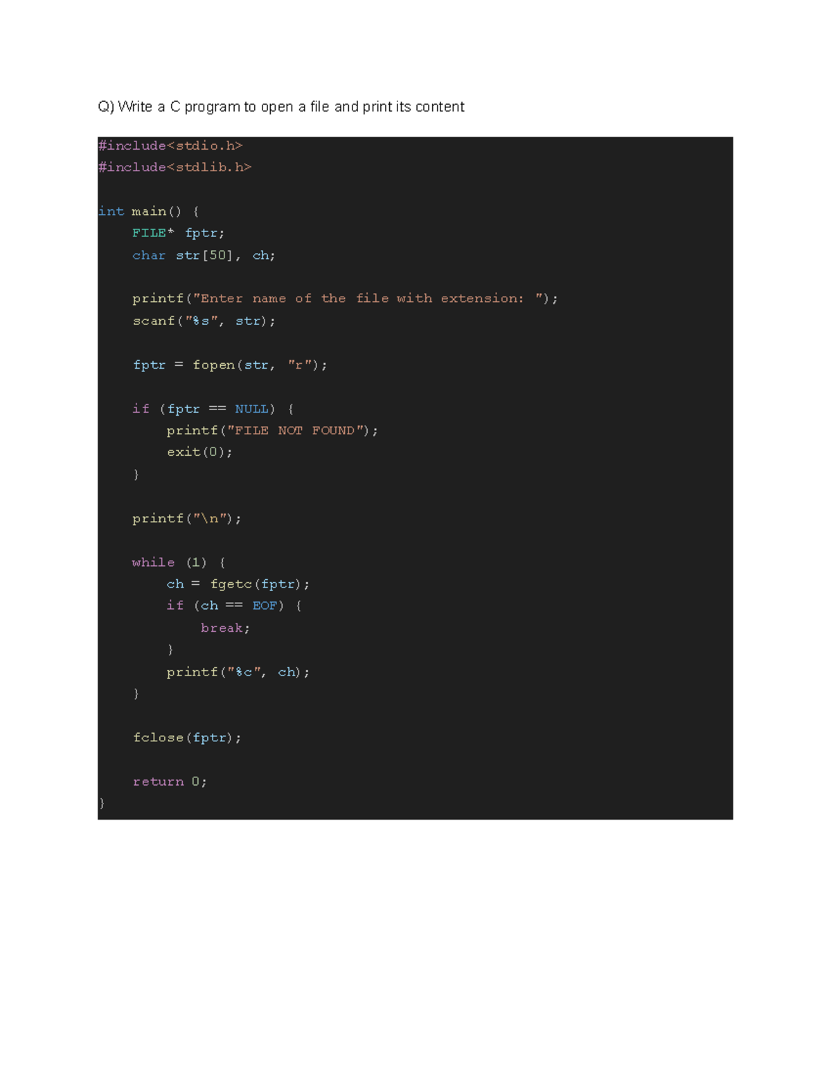 File Handling in C - Q) Write a C program to open a file and print its ...