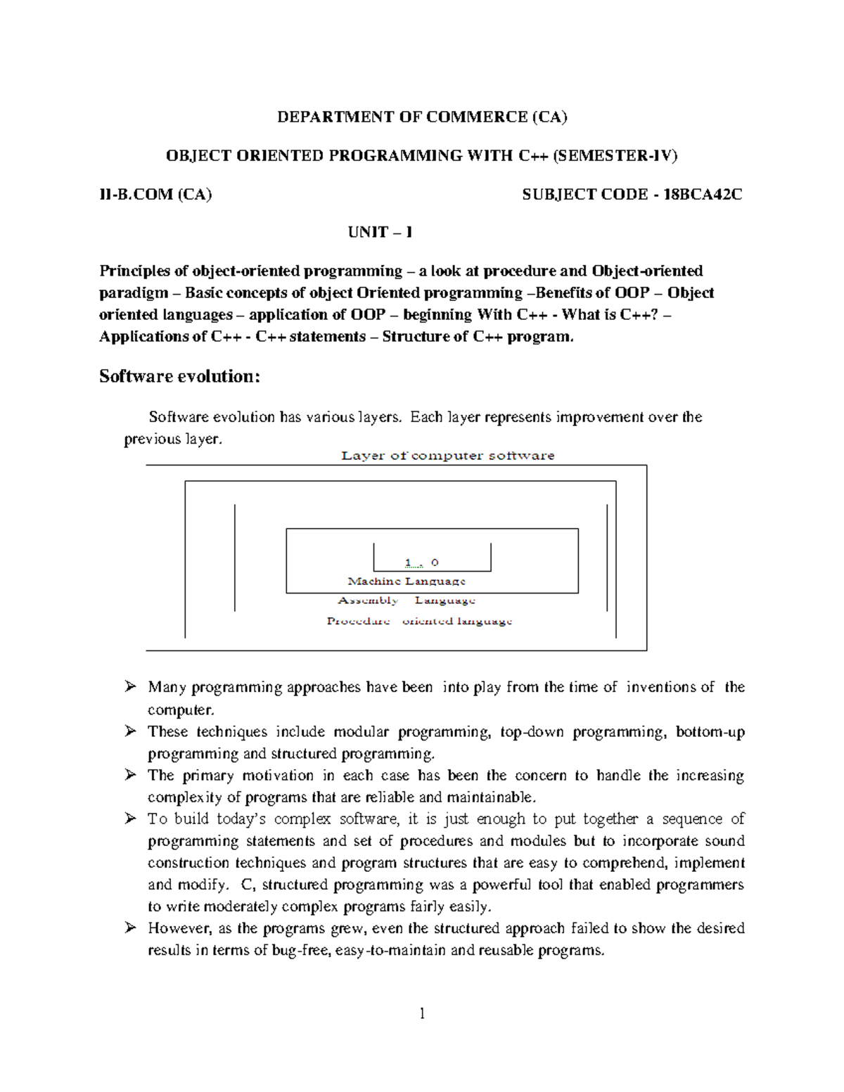 18BCA42C - Unit I: Comprehensive Guide to Object-Oriented Programming ...