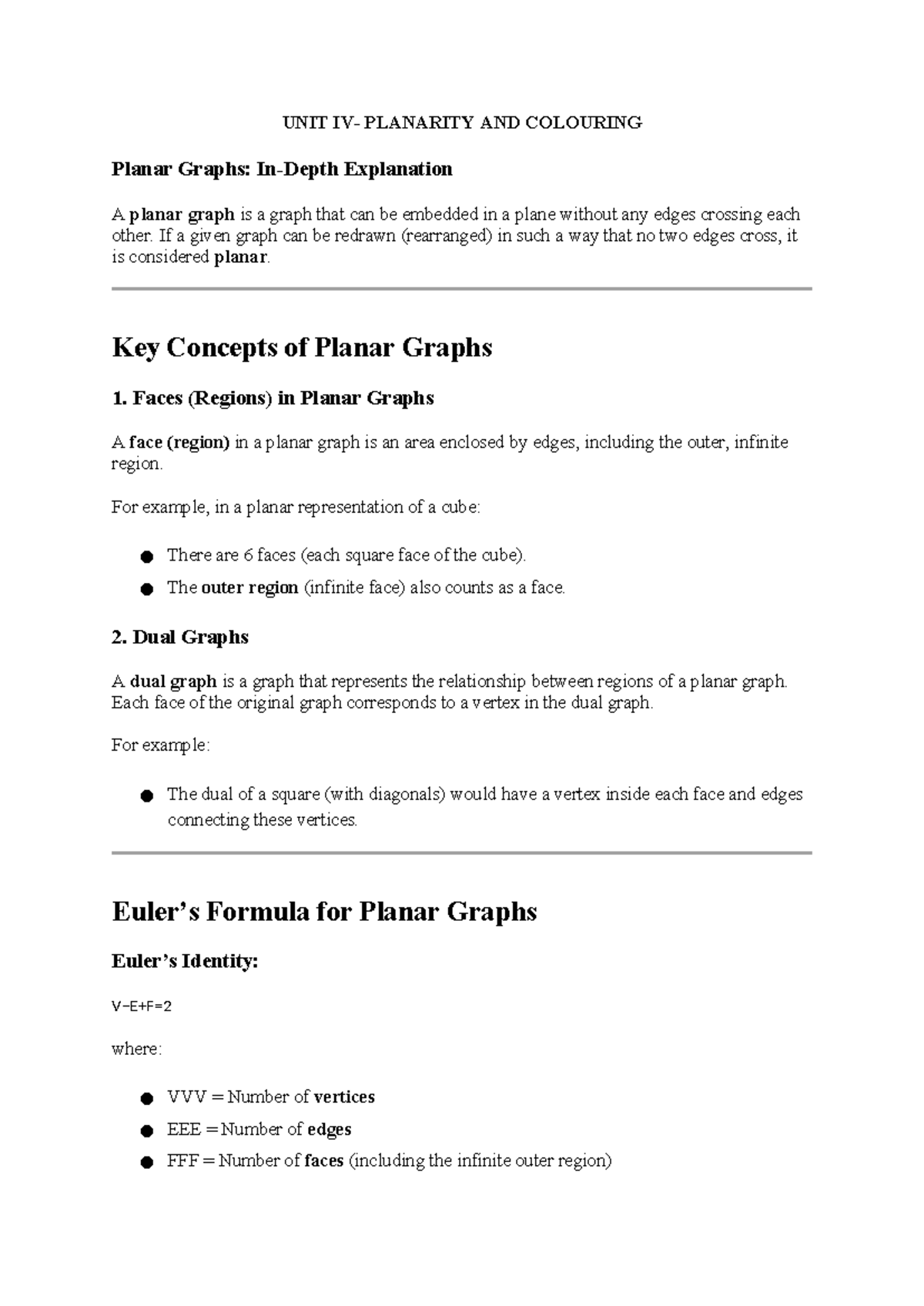 UNIT 4 - Planar Graphs: Euler Identity, Non-Planarity & Vertex ...