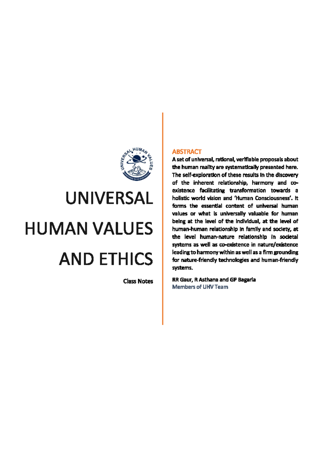 UHV101 - Comprehensive Class Notes on Universal Human Values & Ethics ...