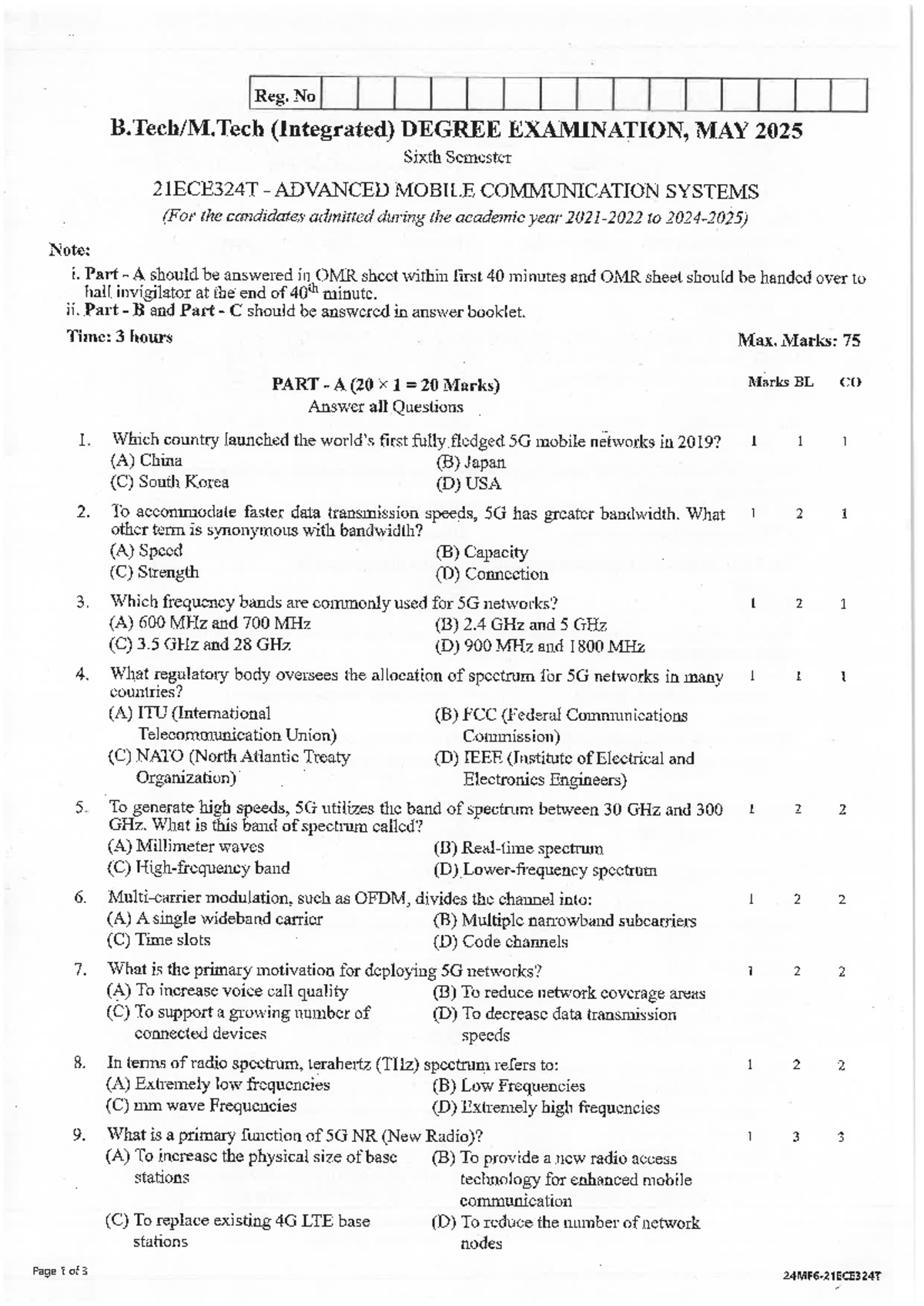 21ECE324T Advanced Mobile Communication Systems Exam Notes - Studocu