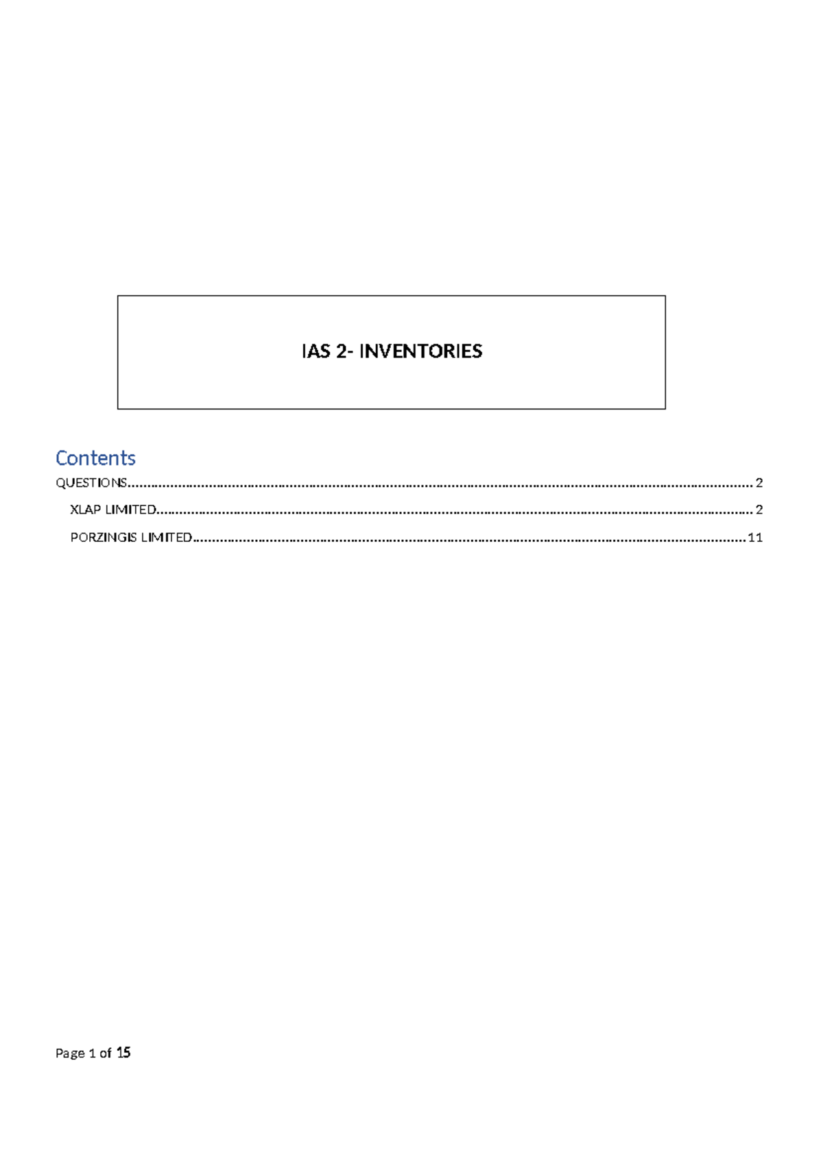 IAS 2 - Inventories Question Bank for XLAP & Porzingis Ltd - Studocu