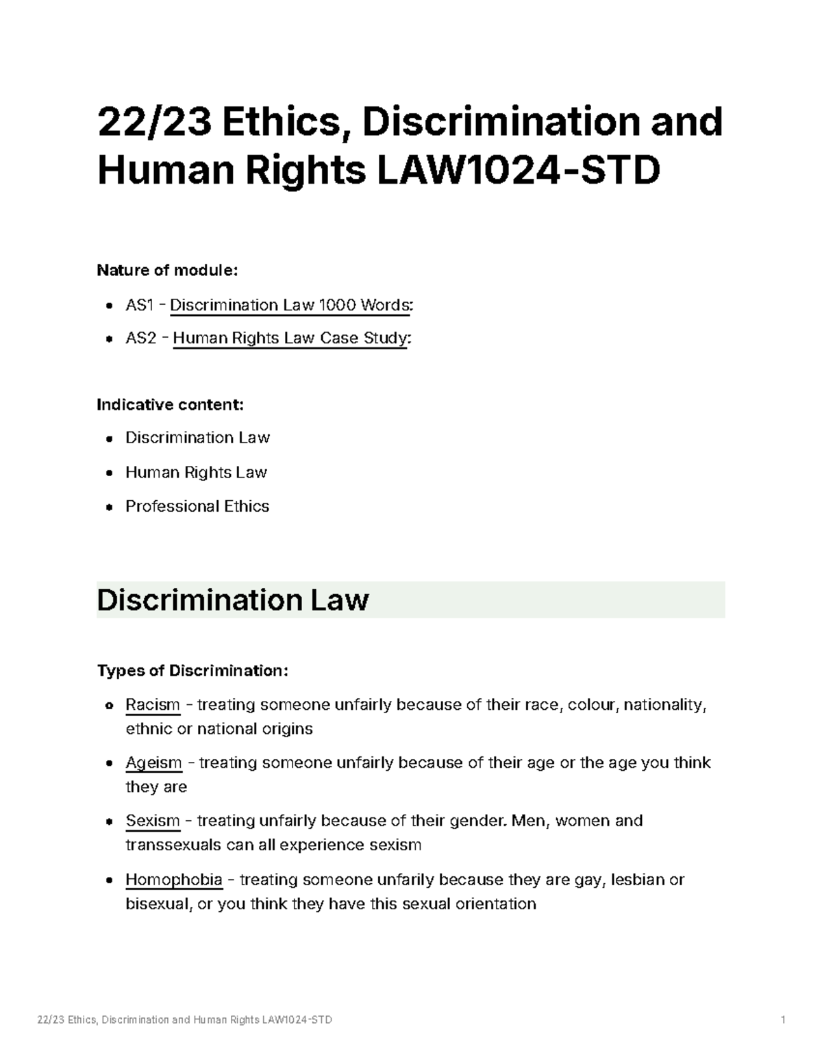 Ethics and Discrimination Law Case Study: AS1 & AS2 Insights - Studocu