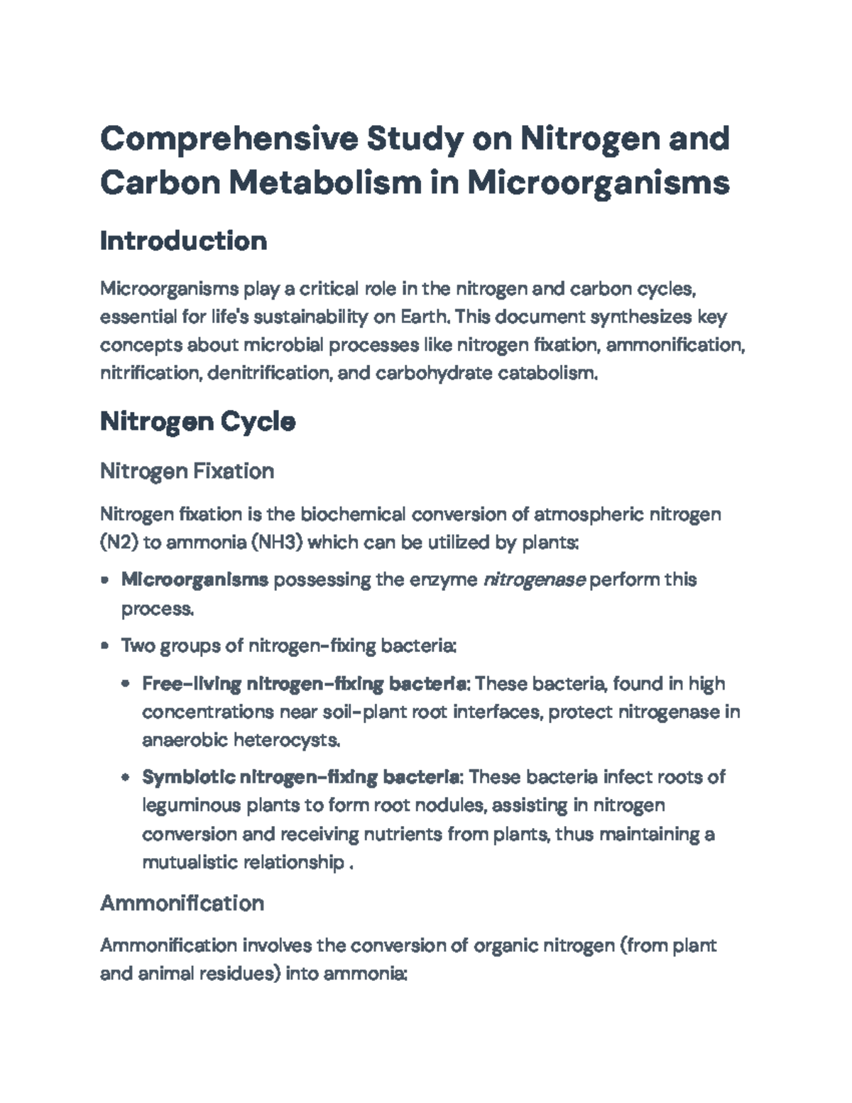 Comprehensive Study on Nitrogen and Carbon Metabolism in Microorganisms ...