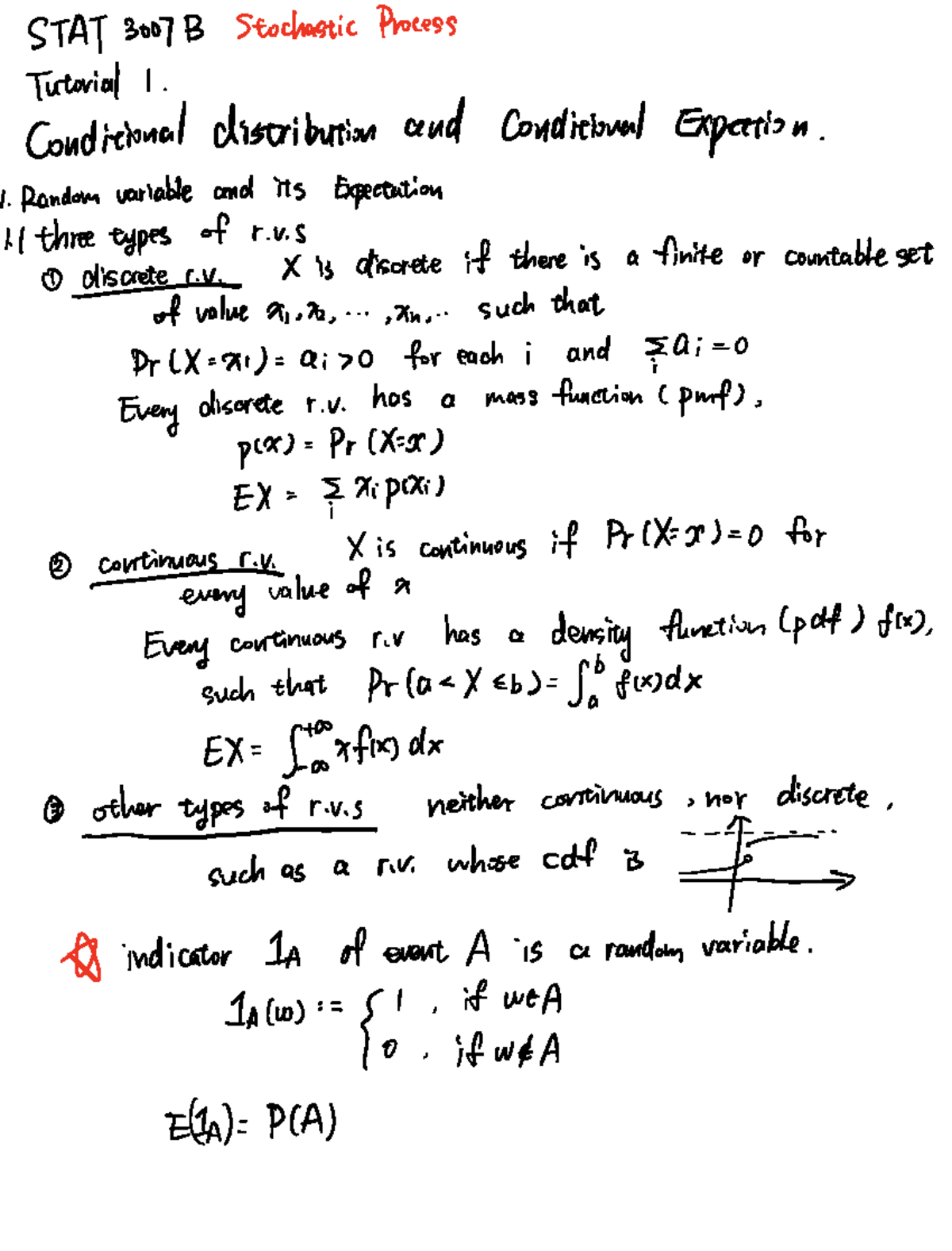 STAT 3007B Tutorial 1: Conditional Distribution & Expectation Concepts ...