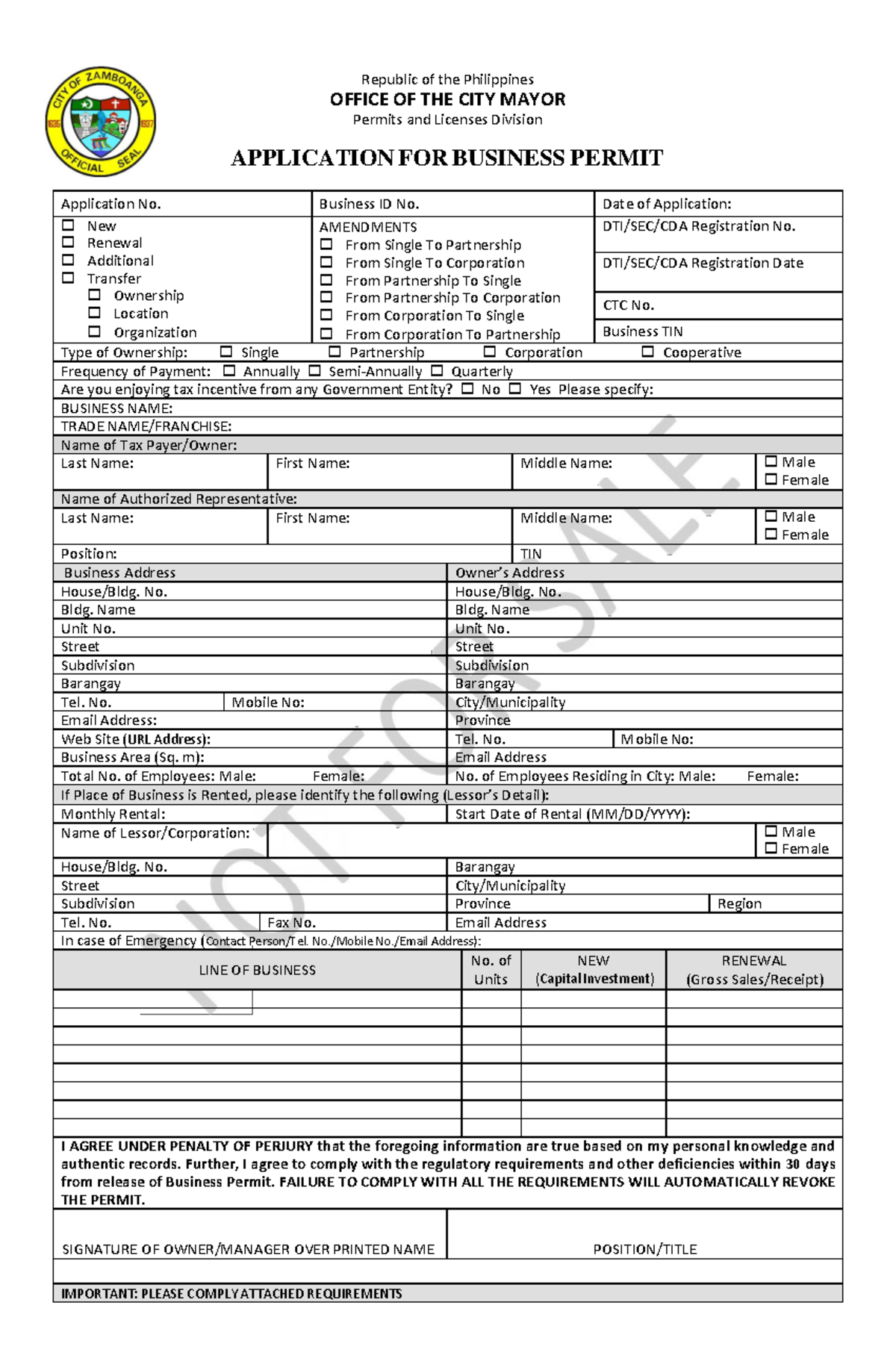 BPLS Business Permit Application Form - Editable Legal Document - Studocu