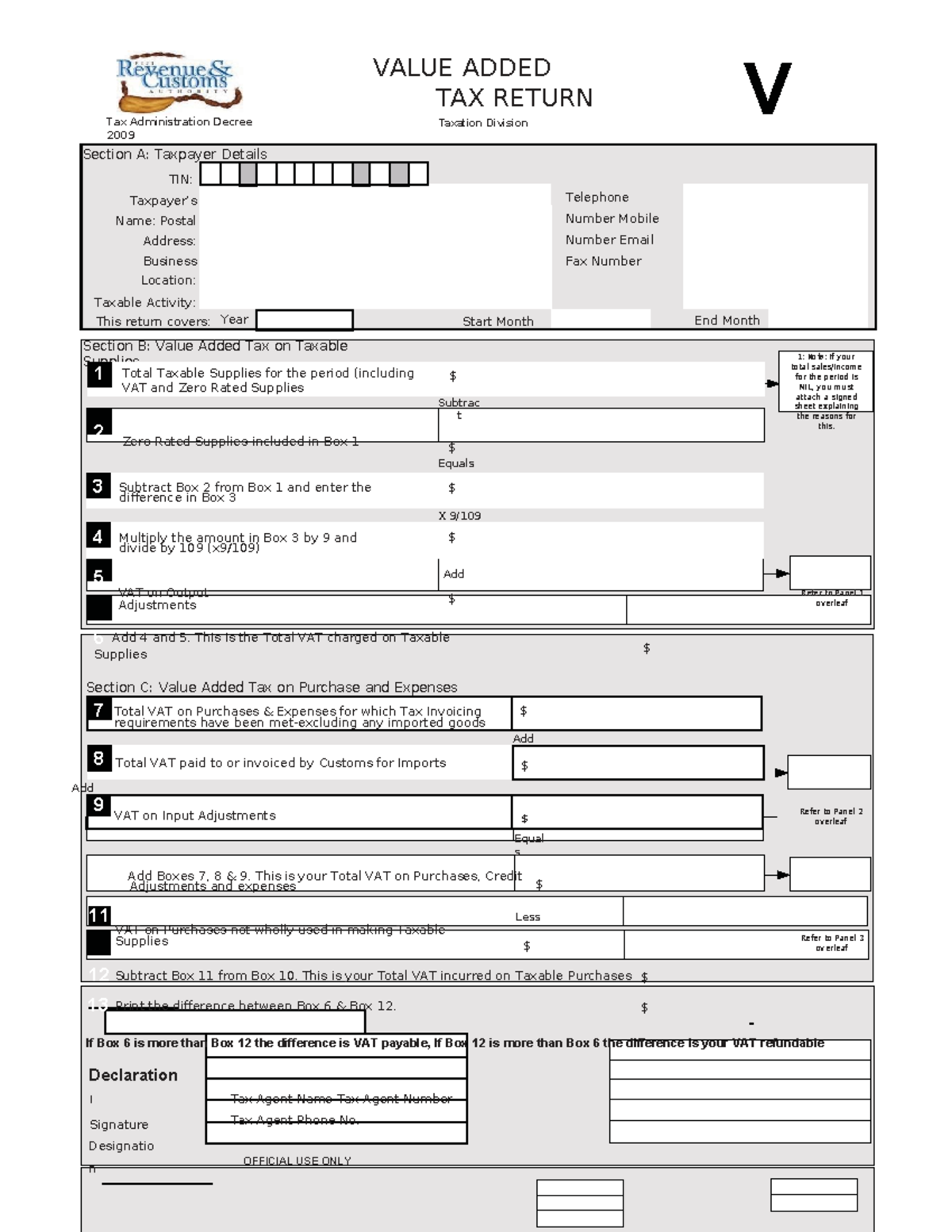 VAT Return Form IRS217: Tax Administration Decree 2009 - Studocu