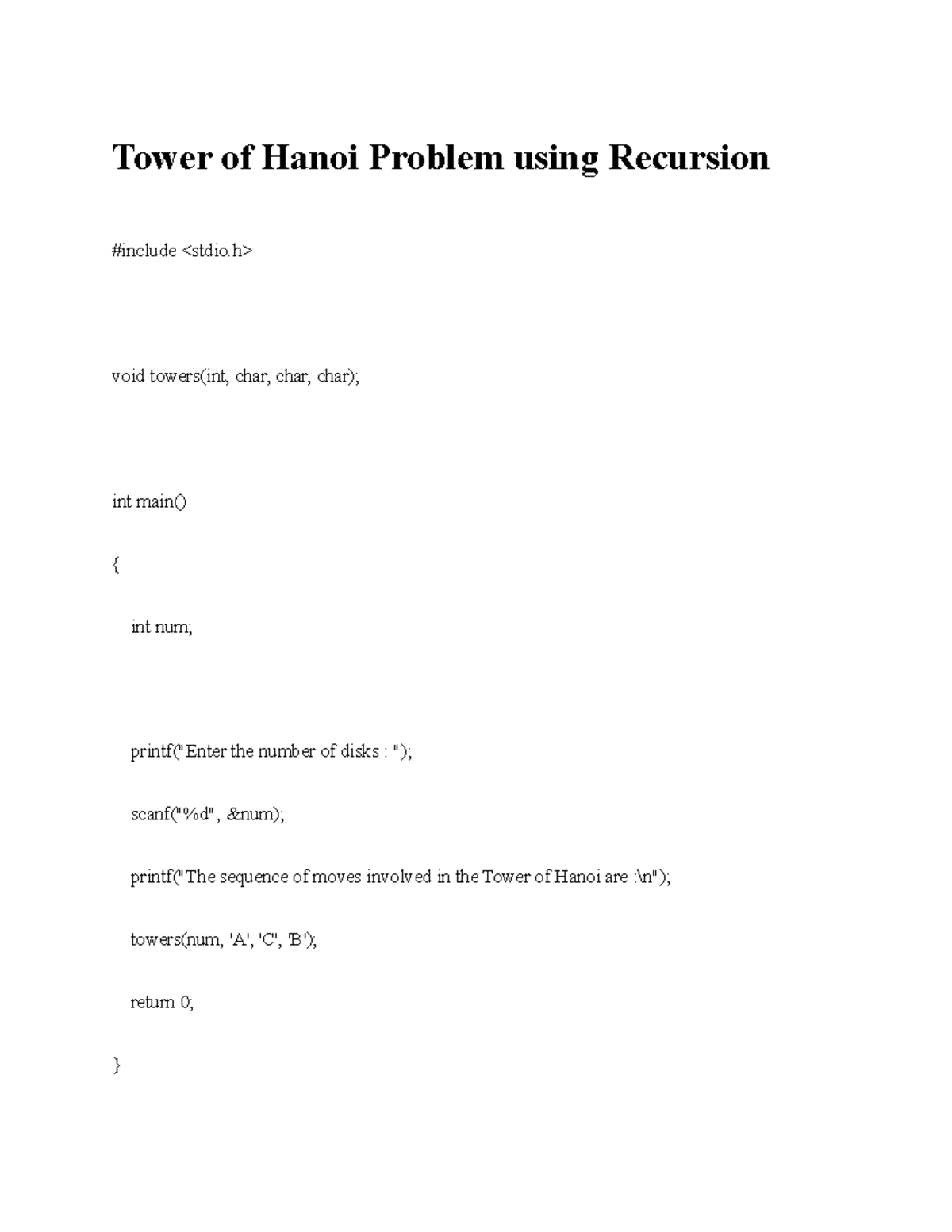 CSE101: Tower of Hanoi Problem - Recursive Notes and Code - Studocu