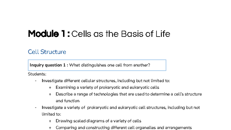 Year 11 Bio Notes - Module 1: Cells as the Basis of Life - Studocu